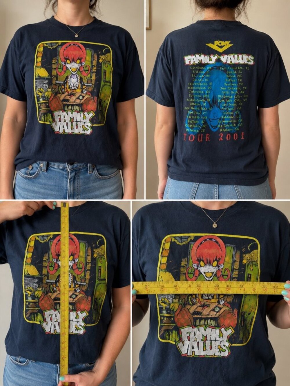 Vintage Family Values Tour 2001 Graphic T-Shirt Black Punk Rock Band Tee Men’s - Picture 2 of 10